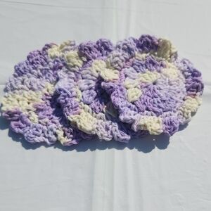 Handmade Crochet Lavender & Cream Multi Purpose Cotton Scrubbies Set x3